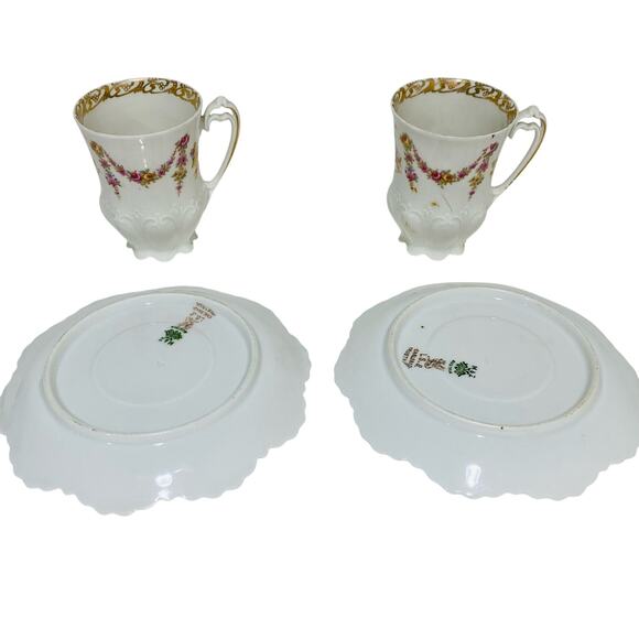 Vintage Carlsbad Austria porcelain demitasse tea cup & saucer sets (2) pink rose - Picture 10 of 15